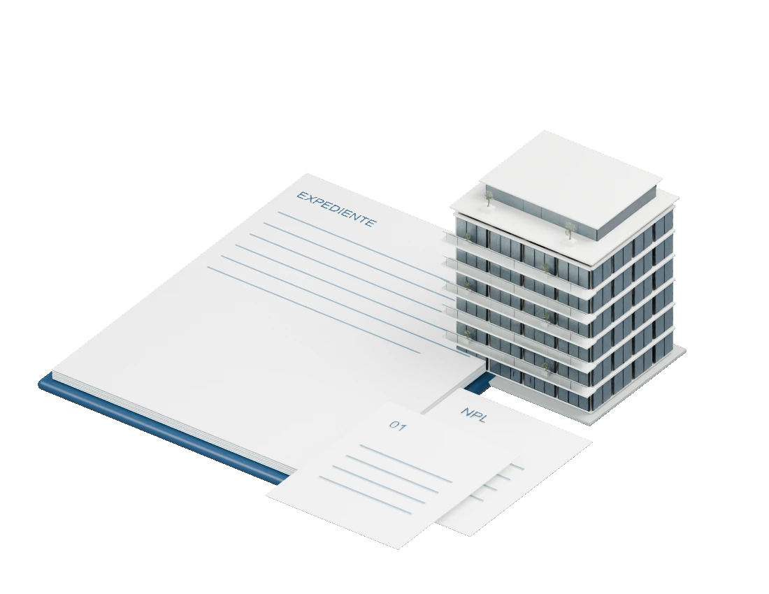 Un expediente abierto junto a la maqueta de su garantía inmobiliaria