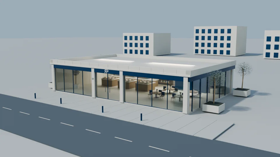 Arquitectura ilustrativa de desarrollo comercial; no es una fotografía del activo reservado.
